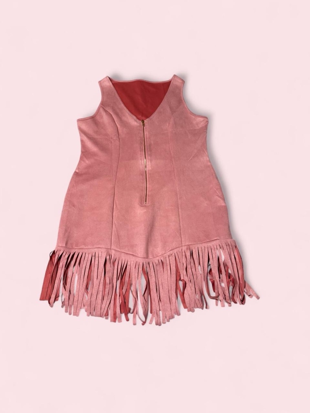 Pink Suede Fringe Mini Dress